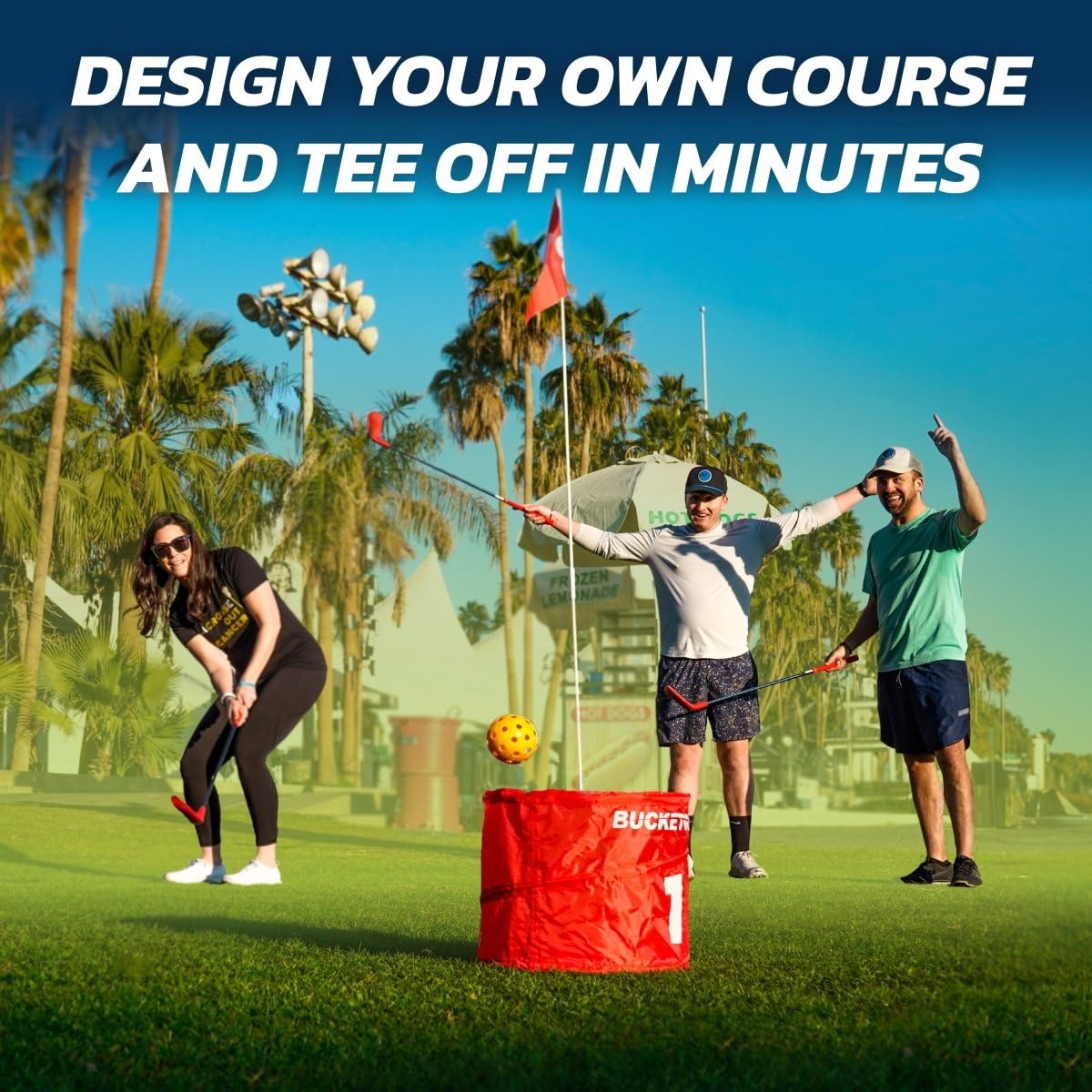 BUCKETGOLF 9 Hole Bundle with Clubs, Outdoor Golf Game for All Ages
