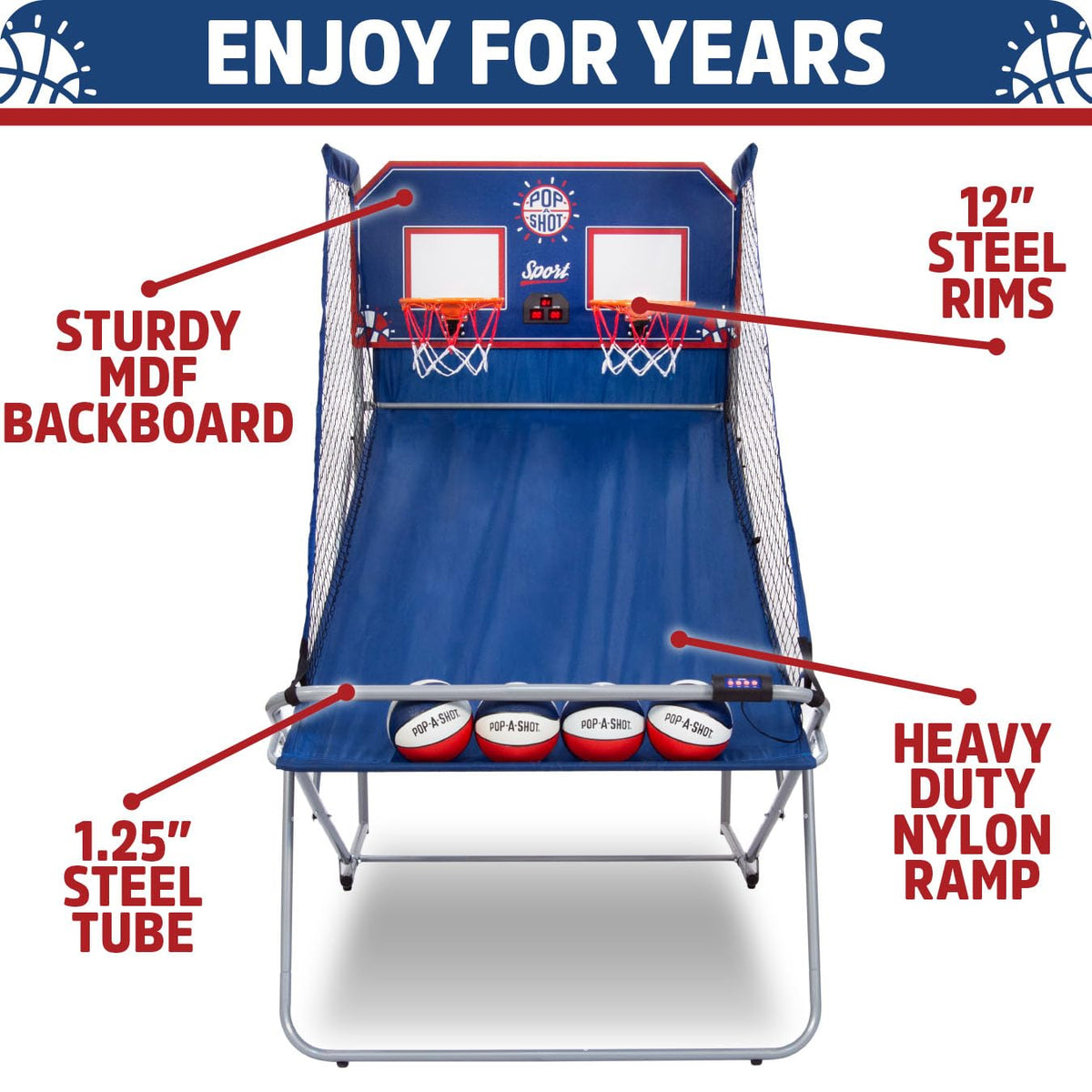 Pop-A-Shot Dual Shot Sport | 2-Hoop Indoor Electronic Arcade Basketball