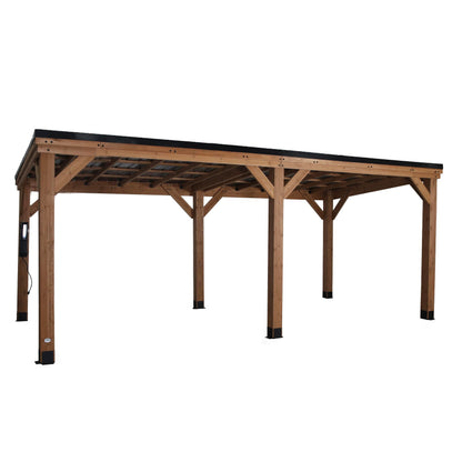 Backyard Discovery Arcadia 20' x 9.5' Cedar Wood Outdoor Gazebo Pavilion with Hardtop Galvanized Steel Slope Roof, Snow Support, Wind Resistance, PowerPort, Shade for Garden, Patio, Deck, Entertaining