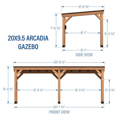 Backyard Discovery Arcadia 20' x 9.5' Cedar Wood Outdoor Gazebo Pavilion with Hardtop Galvanized Steel Slope Roof, Snow Support, Wind Resistance, PowerPort, Shade for Garden, Patio, Deck, Entertaining