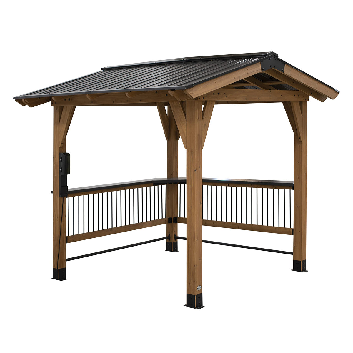Backyard Discovery Granada 10' x 9' Cedar Wood BBQ Grill Gazebo Pavilion with Hardtop Galvanized Steel Roof, Bar Tops, Powerport, Snow Support, Wind Resistance, Cook Station for Outdoor Patio or Deck