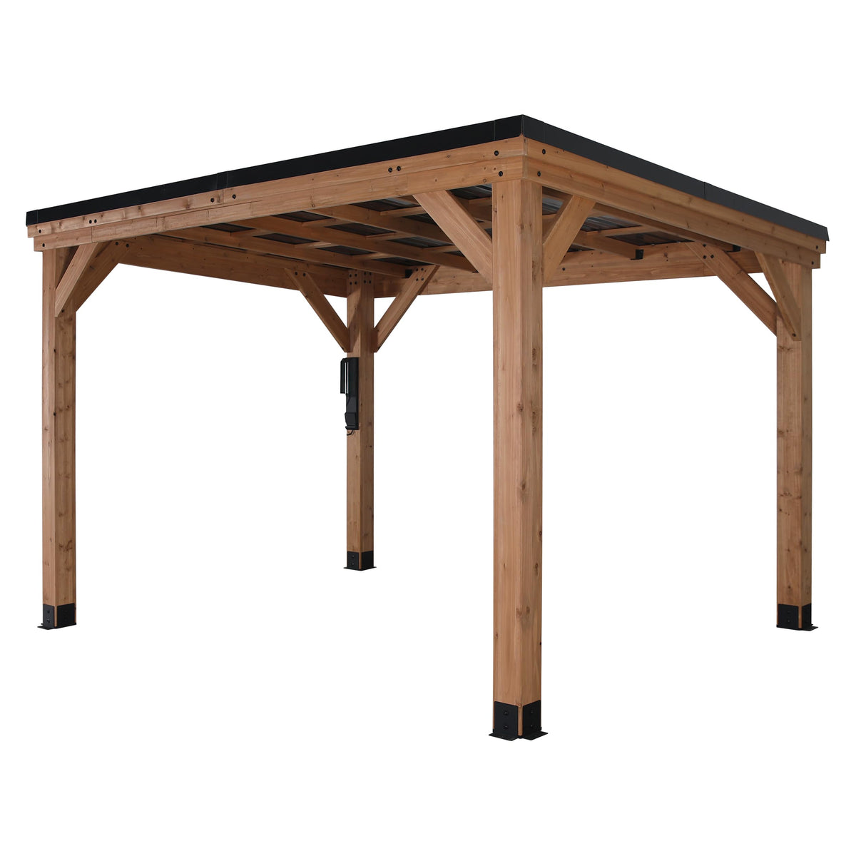 Backyard Discovery Arcadia 12' x 9.5' Cedar Wood Outdoor Gazebo Pavilion with Hardtop Galvanized Steel Slope Roof, Snow Support, Wind Resistance, PowerPort, Shade for Garden, Patio, Deck, Entertaining