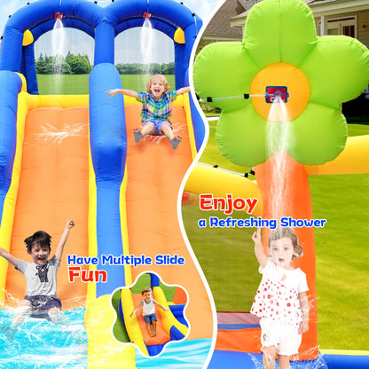 WELLFUNTIME 14 in 1 Inflatable Water Park with 3 Slides Bounce House, Dartboard, Ring Toss Game, 650W Blower, Backyard Waterslide for Kids