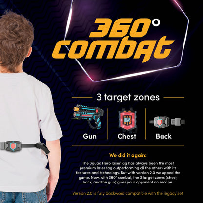 Squad Hero Rechargeable Laser Tag 360° Sensors + LCDs - Set of 4 - Birthday Gift Ideas for Kids Teens & Adults Boys & Girls Family Fun - Cool Teenage Lazer Group Activity, Teen Gifts Ages 8+ Year Old