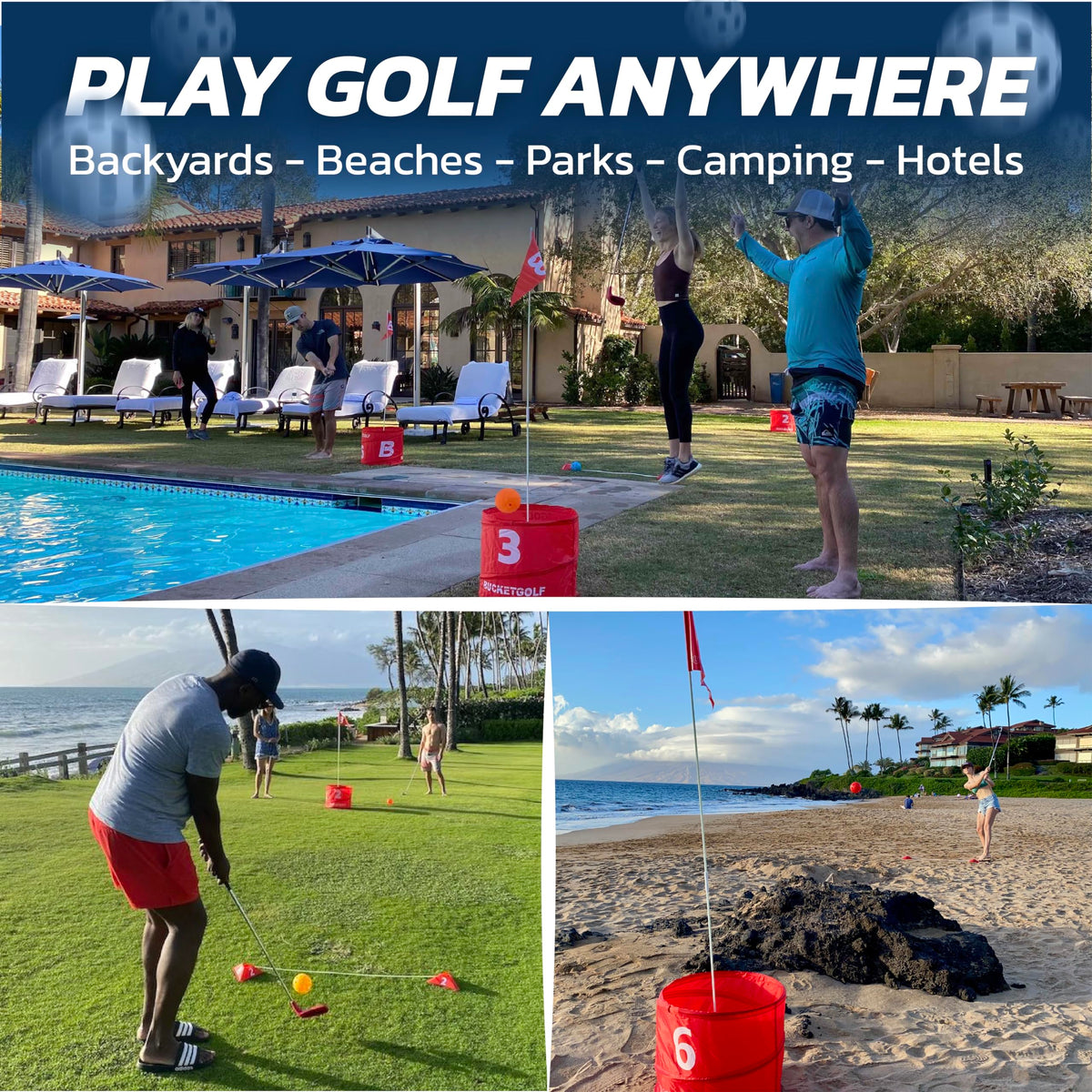 BUCKETGOLF 9 Hole Bundle with Clubs, Outdoor Golf Game for All Ages