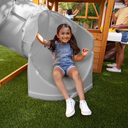 KidKraft Sterling Falls Wooden Swing Set/Playset with Clubhouse, Mailbox, Slide and Play Kitchen